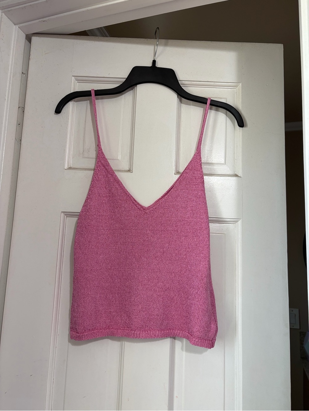 SHEIN Pink V-Neck Knit Spaghetti Strap Camisole